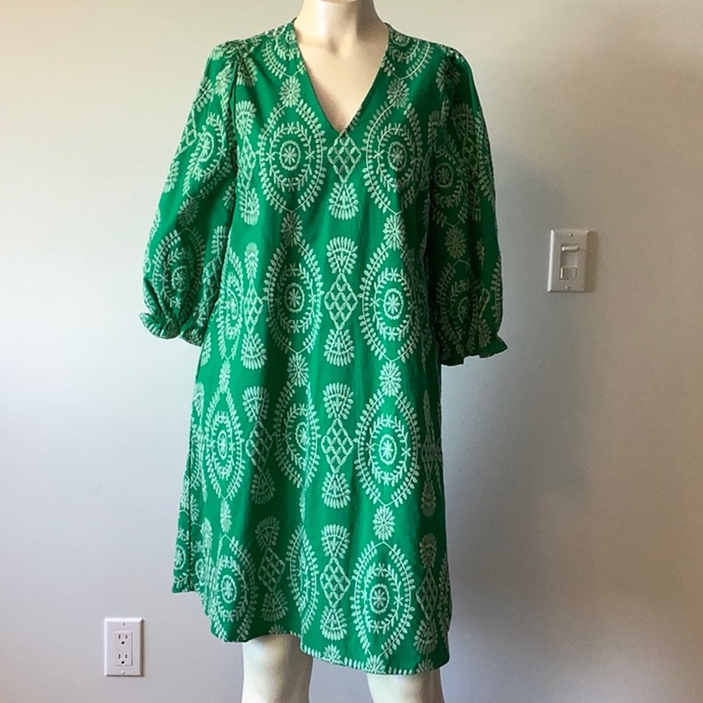 Culture Green Dress with White embroidered patterns
